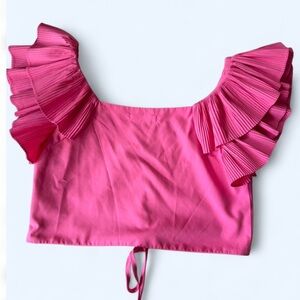 Pink ruffle crop top with tie detail and side zipper Size S